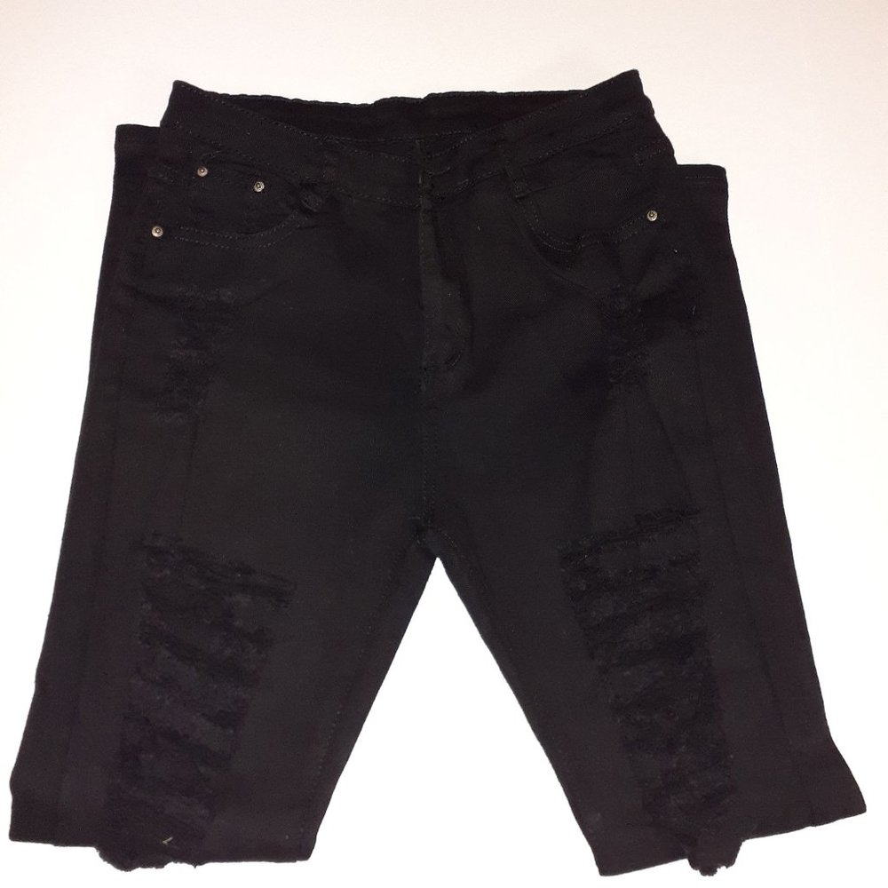 Black Denim Destroyed High-Waist Skinny Jeans